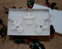 Angels Set of 3 Silver Hearts