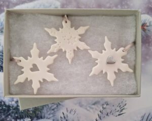 Set of 3 Small Snowflakes - Mixed Silver Heart