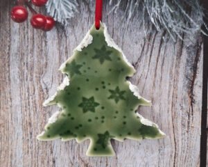 Large Tree - Green Glazed Flakes with Snow