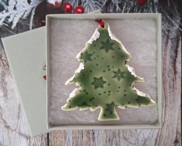Large Tree - Green Glazed Flakes with Snow - Image 2
