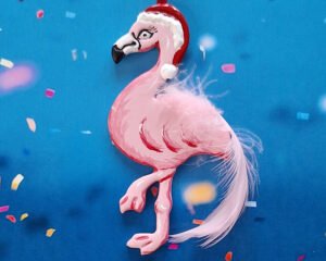 Flamingo with Santa Hat