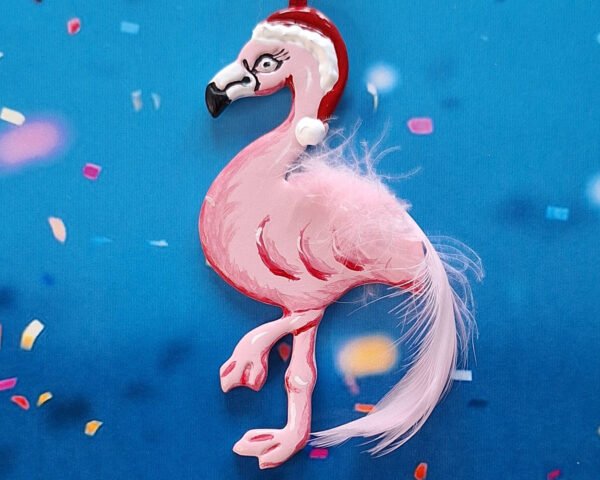 Flamingo with Santa Hat