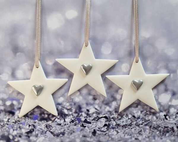 Small Stars Set of 3 Silver Hearts