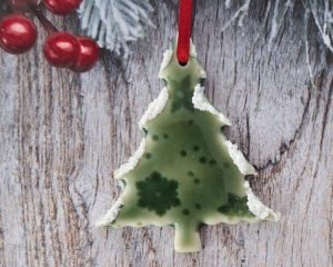 Small Tree - Green Glazed Flakes with Snow