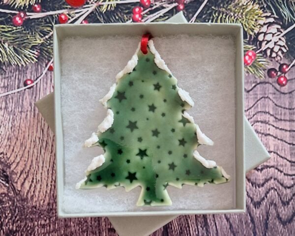 Large Tree - Green Glazed Stars with Snow - Image 2