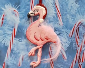 Flamingo with Santa Hat